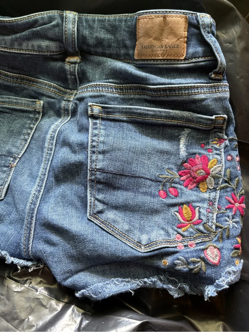 American Eagle Embroidered Denim Shorts - Floral Detail